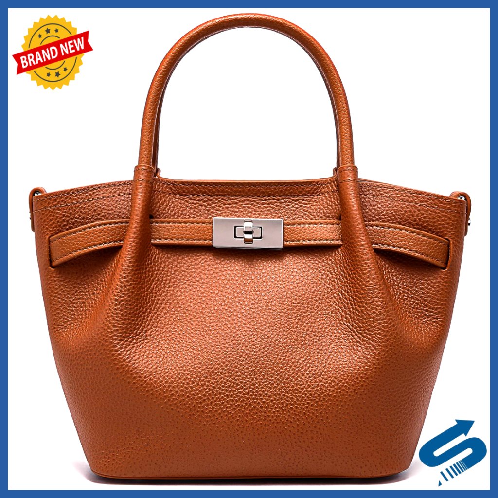 Genuine Leather Bucket Bag Crossbody Tote Minimal Chic Elegant Designer Handbag